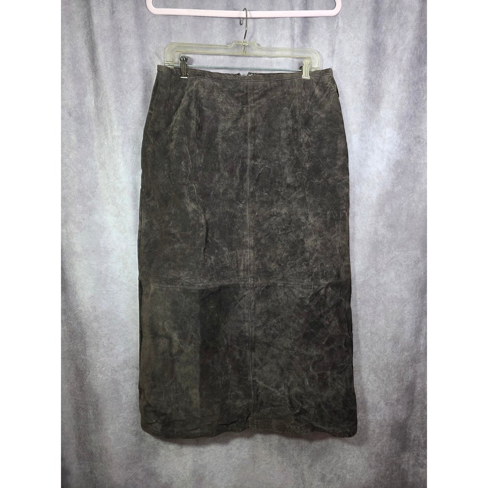 Style & Co. Collection‎ Brown Suede Leather Midi Skirt Size 12 Pencil Back Vent